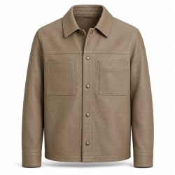 Men's Mist Sand Brown Shirt Leather Jacket, Plain Swedish Cut
