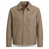 Men's Mist Sand Brown Shirt Leather Jacket, Plain Swedish Cut