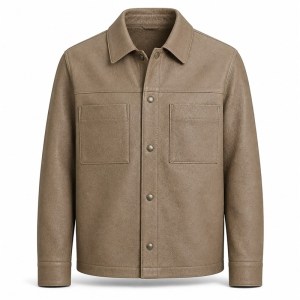 Men's Mist Sand Brown Shirt Leather Jacket, Plain Swedish Cut