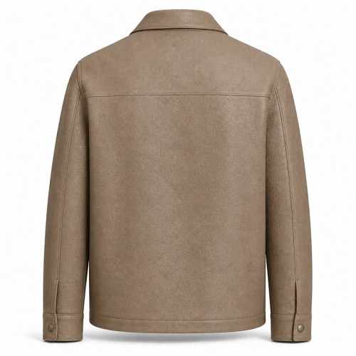 Men's Mist Sand Brown Shirt Leather Jacket, Plain Swedish Cut