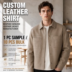 Men's Mist Sand Brown Shirt Leather Jacket, Plain Swedish Cut