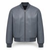 Men's Grey Stone Blue Bomber Leather Jacket, Plain Swedish Cut