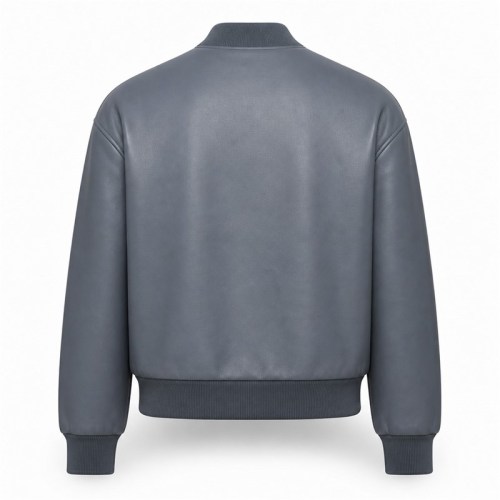 Men's Grey Stone Blue Bomber Leather Jacket, Plain Swedish Cut