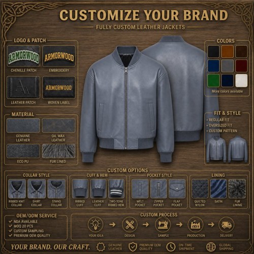 Men's Grey Stone Blue Bomber Leather Jacket, Plain Swedish Cut
