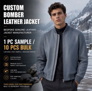 Men's Grey Stone Blue Bomber Leather Jacket, Plain Swedish Cut