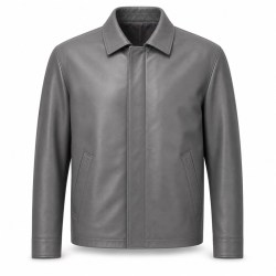 Men's Light Anthracite Grey Commuter Leather Jacket, Swedish Cut