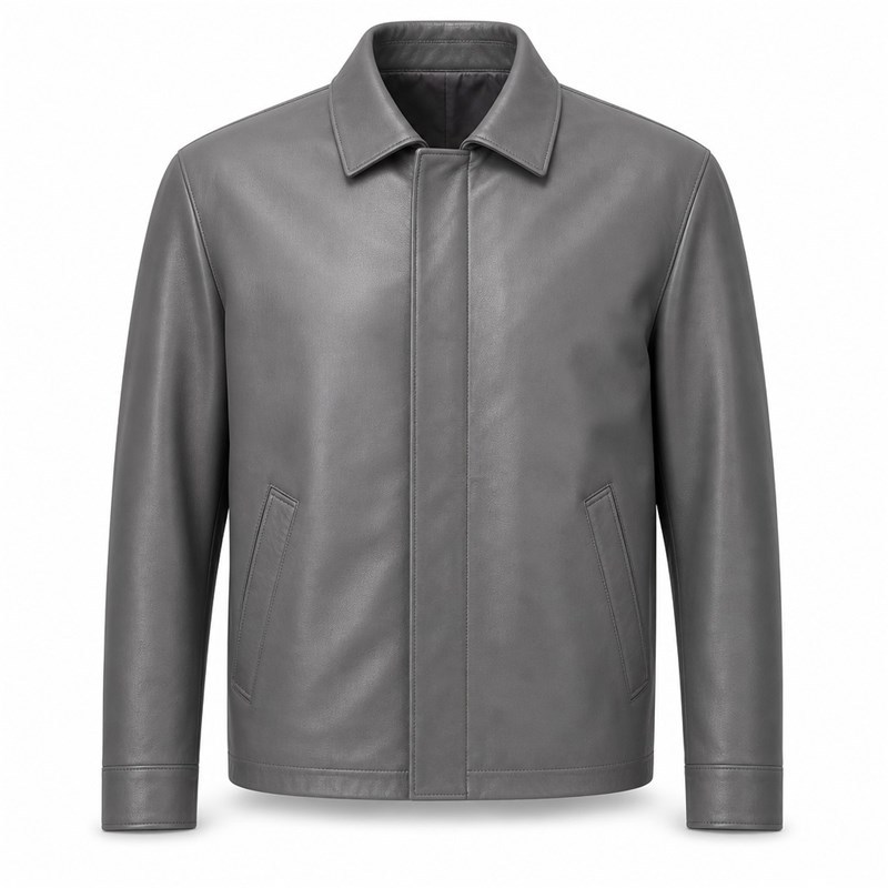 Men's Light Anthracite Grey Commuter Leather Jacket, Swedish Cut