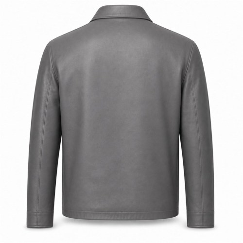 Men's Light Anthracite Grey Commuter Leather Jacket, Swedish Cut