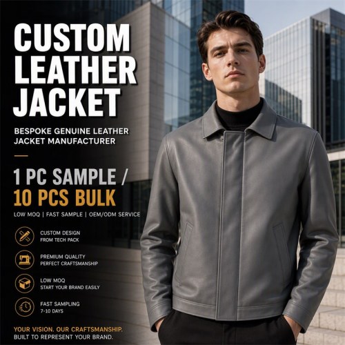 Men's Light Anthracite Grey Commuter Leather Jacket, Swedish Cut