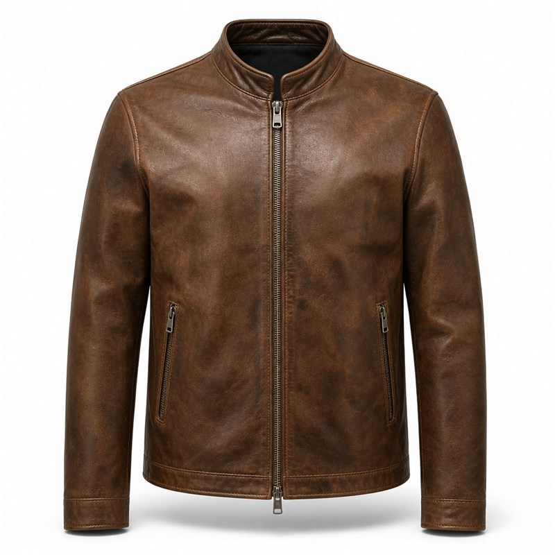 Men's Cold Oak Brown Heritage Leather Jacket, Plain Swedish Cut