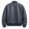 Men's Cold Grey Blue Bomber Leather Jacket, Plain Finnish Cut