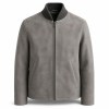 Men's Mist Grey Wool Collar Leather Jacket, Plain Finnish Cut
