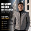 Men's Mist Grey Wool Collar Leather Jacket, Plain Finnish Cut
