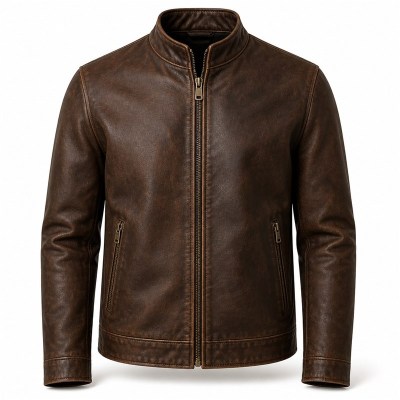 Men's Deep Brown Vegetable Tanned Leather Jacket, Finnish Cut
