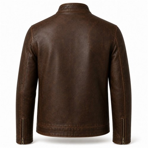 Men's Deep Brown Vegetable Tanned Leather Jacket, Finnish Cut