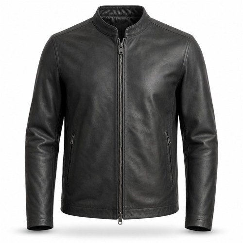 Men's Matte Black Lightweight Racer Leather Jacket, Danish Cut