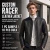 Men's Matte Black Lightweight Racer Leather Jacket, Danish Cut