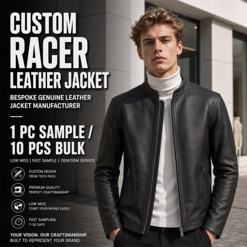 Men's Matte Black Lightweight Racer Leather Jacket, Danish Cut