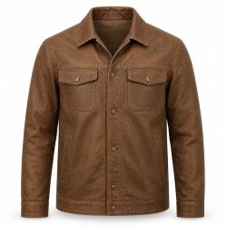 Men's Malt Brown Soft Outdoor Leather Jacket, Plain Danish Cut
