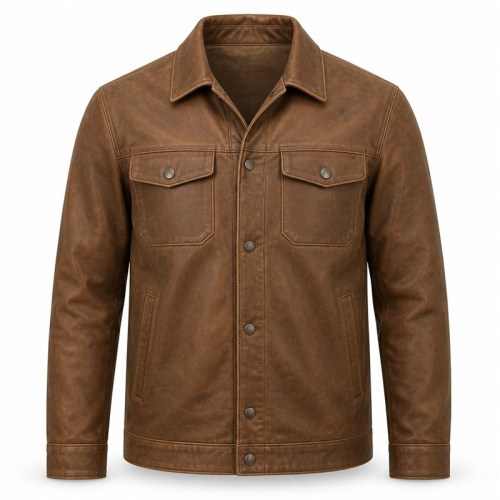 Men's Malt Brown Soft Outdoor Leather Jacket, Plain Danish Cut