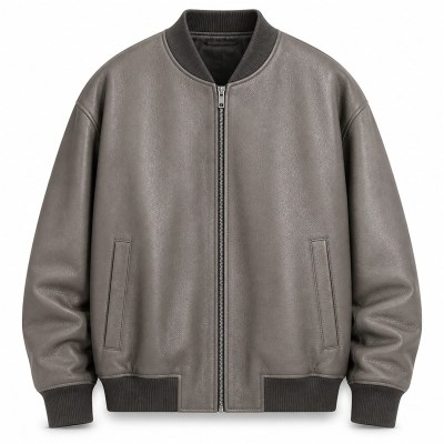 Men's Chinchilla Grey Relaxed Bomber Leather Jacket, Danish Cut