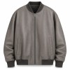 Men's Chinchilla Grey Relaxed Bomber Leather Jacket, Danish Cut
