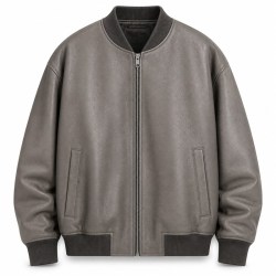 Men's Chinchilla Grey Relaxed Bomber Leather Jacket, Danish Cut