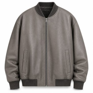 Men's Chinchilla Grey Relaxed Bomber Leather Jacket, Danish Cut