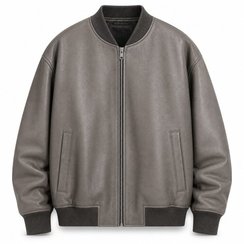Men's Chinchilla Grey Relaxed Bomber Leather Jacket, Danish Cut