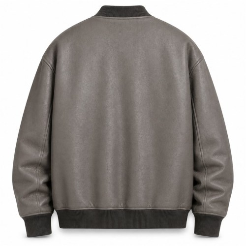 Men's Chinchilla Grey Relaxed Bomber Leather Jacket, Danish Cut