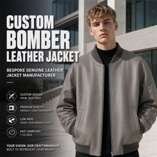 Men's Chinchilla Grey Relaxed Bomber Leather Jacket, Danish Cut