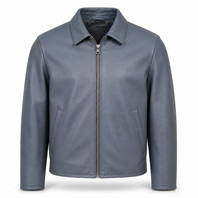 Men's Coastal Grey Blue Relaxed Commuter Leather Jacket, Danish Cut