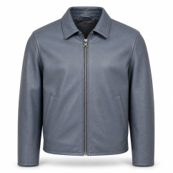 Men's Coastal Grey Blue Relaxed Commuter Leather Jacket, Danish Cut