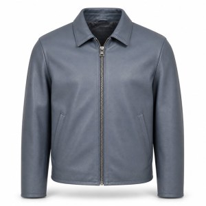Men's Coastal Grey Blue Relaxed Commuter Leather Jacket, Danish Cut