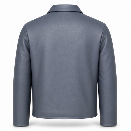 Men's Coastal Grey Blue Relaxed Commuter Leather Jacket, Danish Cut