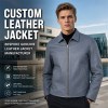 Men's Coastal Grey Blue Relaxed Commuter Leather Jacket, Danish Cut