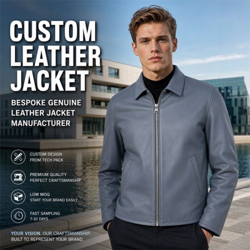 Men's Coastal Grey Blue Relaxed Commuter Leather Jacket, Danish Cut