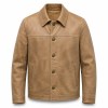 Men's Dune Tan Retro Button Leather Jacket, Plain Danish Cut