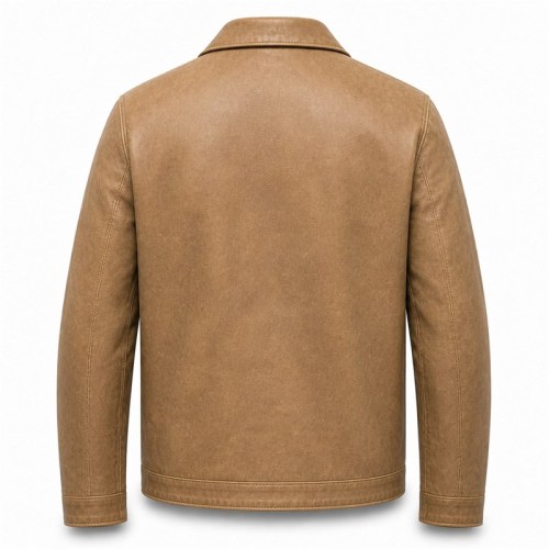 Men's Dune Tan Retro Button Leather Jacket, Plain Danish Cut