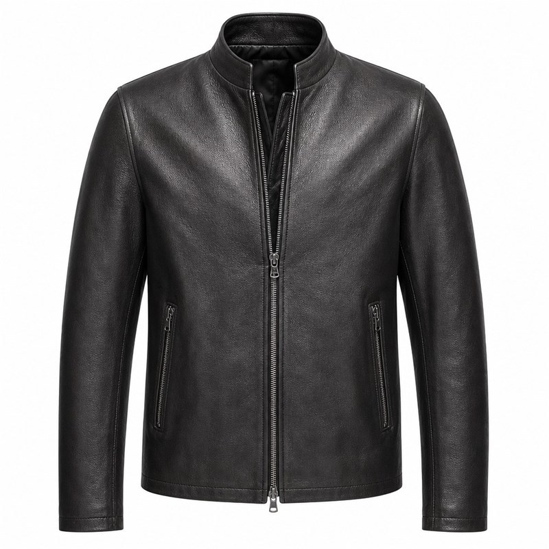 Men's Matte Black Thick Racer Leather Jacket, Lithuanian Cut