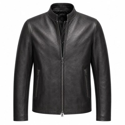 Men's Matte Black Thick Racer Leather Jacket, Lithuanian Cut