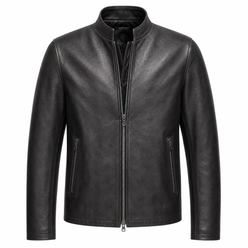 Men's Matte Black Thick Racer Leather Jacket, Lithuanian Cut