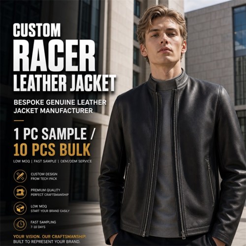 Men's Matte Black Thick Racer Leather Jacket, Lithuanian Cut