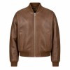 Men's Fog Tea Brown Bomber Leather Jacket, Plain Lithuanian Cut