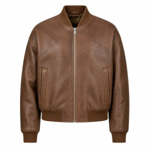 Men's Fog Tea Brown Bomber Leather Jacket, Plain Lithuanian Cut