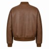 Men's Fog Tea Brown Bomber Leather Jacket, Plain Lithuanian Cut