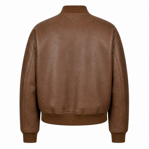 Men's Fog Tea Brown Bomber Leather Jacket, Plain Lithuanian Cut