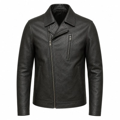 Men's Charcoal Black Urban Biker Leather Jacket, Romanian Cut