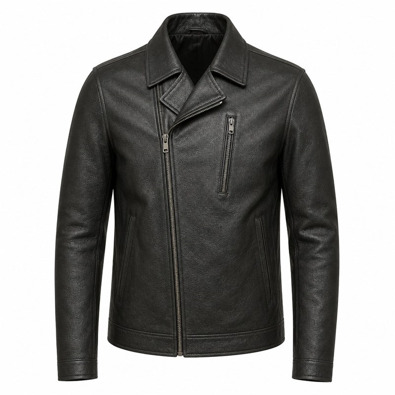 Men's Charcoal Black Urban Biker Leather Jacket, Romanian Cut