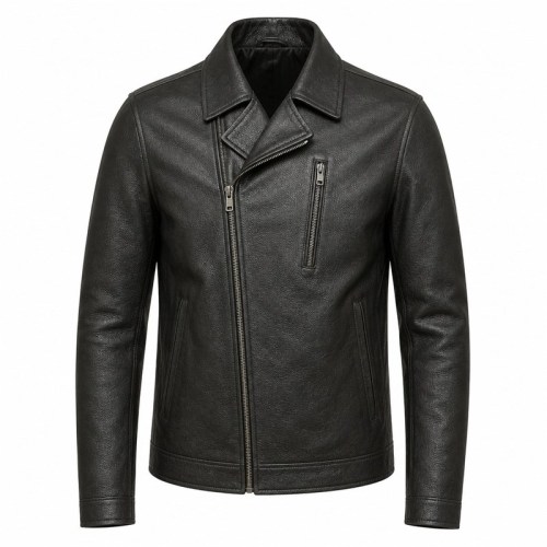 Men's Charcoal Black Urban Biker Leather Jacket, Romanian Cut